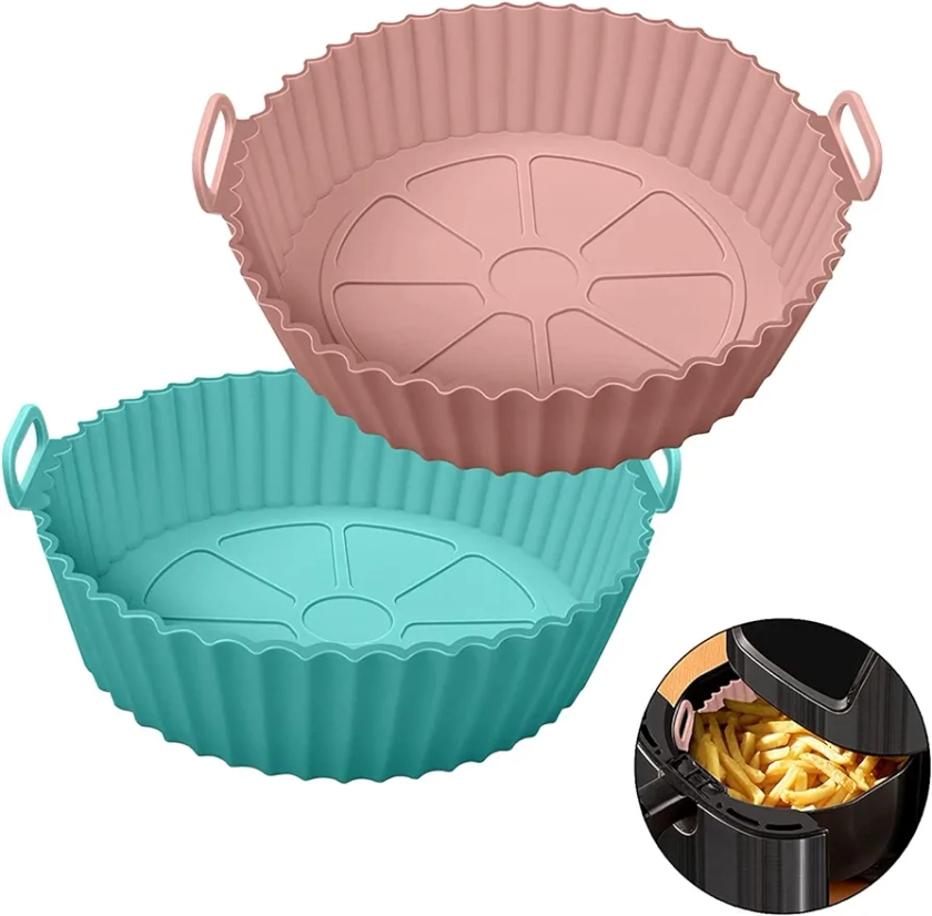 Buy Xacton Air Fryer Liners I Round Silicone Basket Baking Tray I Pot with Ear Handles I Nonstick Reusable Heat Resistant I Cooking Oven Insert Accessories - Multicolor (8 inch, Pack of 2) Online at Low Prices in India - Amazon.in