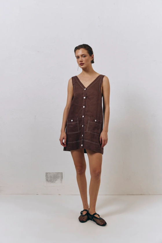 Alice Linen Mini Dress Brown