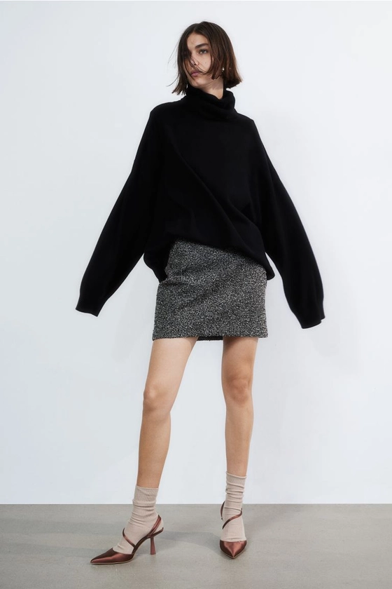 Minijupe texturée - Taille haute - Courte - Gris foncé - FEMME | H&M FR