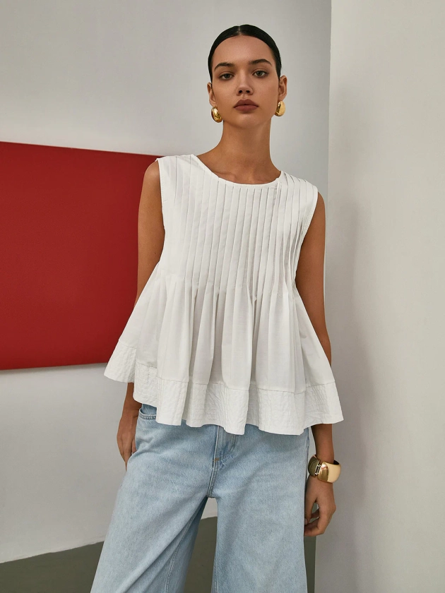 Blouse sans manches à volants plissés