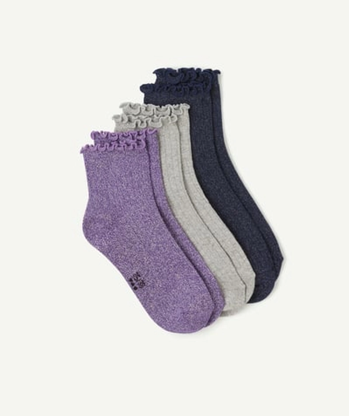 Lot de 3 paires de chausettes fille en coton bio pailletées - royal purple | TAO Kids by Tape à l'œil