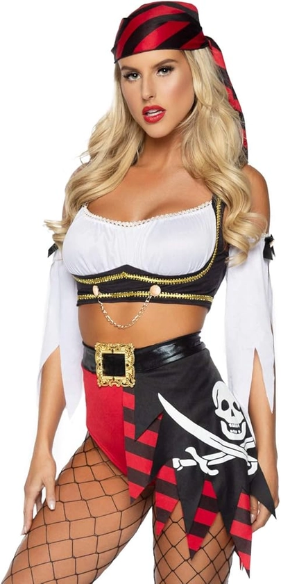 Leg Avenue Women's 4 Pc Wicked Pirate Wench Costume with Top, Sleeves, Scarf, Bottoms