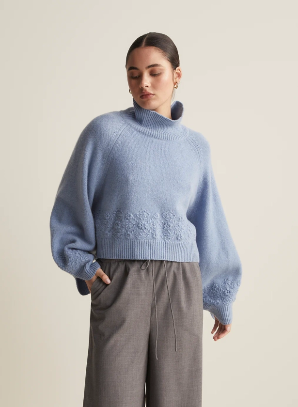 Carla Wool Embroidery Knit | Chambray Marle