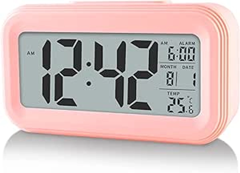 Amazon.com: YUANRANER Digital Alarm Clock with Indoor Temperature, Battery Operated,Snooze Model,12/24H Display for Bedrooms Heavy Sleepers Kids Travel Bathroom Desk Smart Clock, Pink : Home & Kitchen