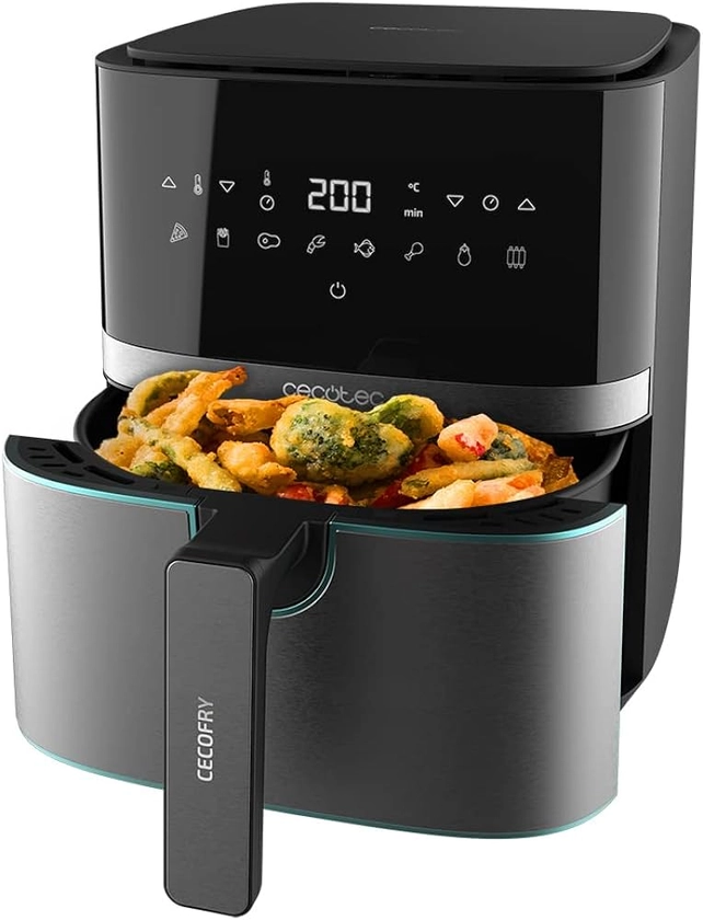 Cecotec Friteuse sans Huile 5,5 L Cecofry Full InoxBlack Pro 5500. 1600 W, Diététique, Numérique avec Finitions en Acier inoxydable, 5,5 L de capacité et technologie PerfectCook