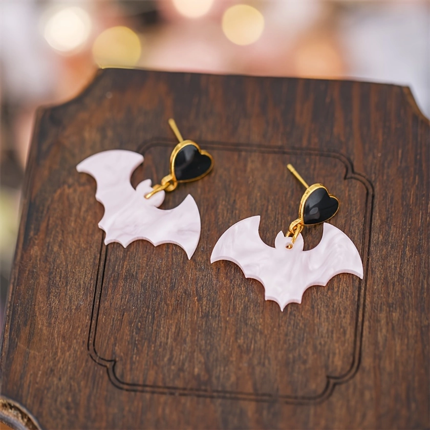 Chic Halloween Bat Stud Earrings Acrylic Retro Bohemian - Temu