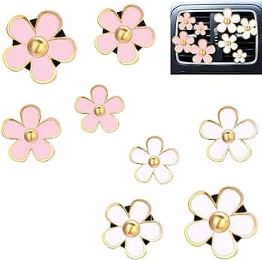 DEDC Air Vent Clips Car Air Freshener Daisy Flowers Air Vent Decorations with Fragrance Cotton Pads (8pcs Daisy Flowers)