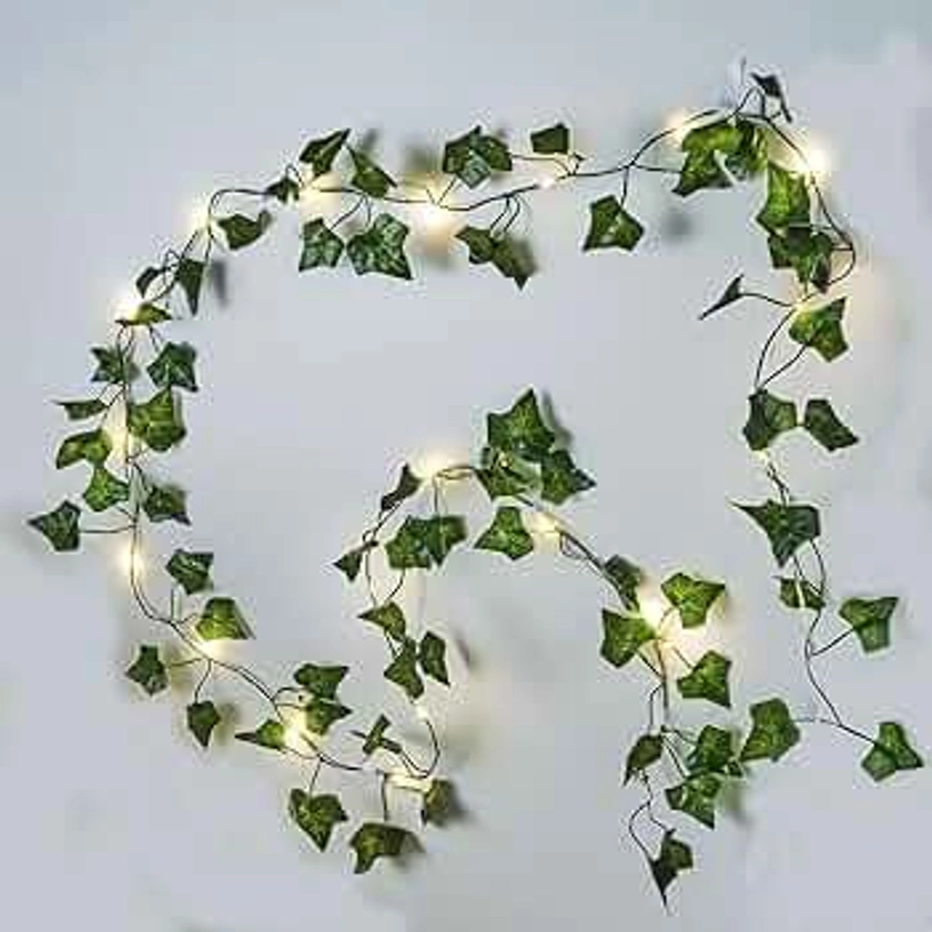 2 Pack 6.56Ft Artificial Ivy Leaf Garland with 20 LED Fairy String Lights,Fake Green Leaves Hanging Vine Faux Flowers Decoration for Indoor,Outdoor,Kitchen,Garden,Office,Wedding,Wall