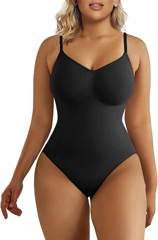 SHAPERX Bodysuit Shapewear for Women Tummy Control Seamless Sculpting Body Shaper Thong Adjustable Straps