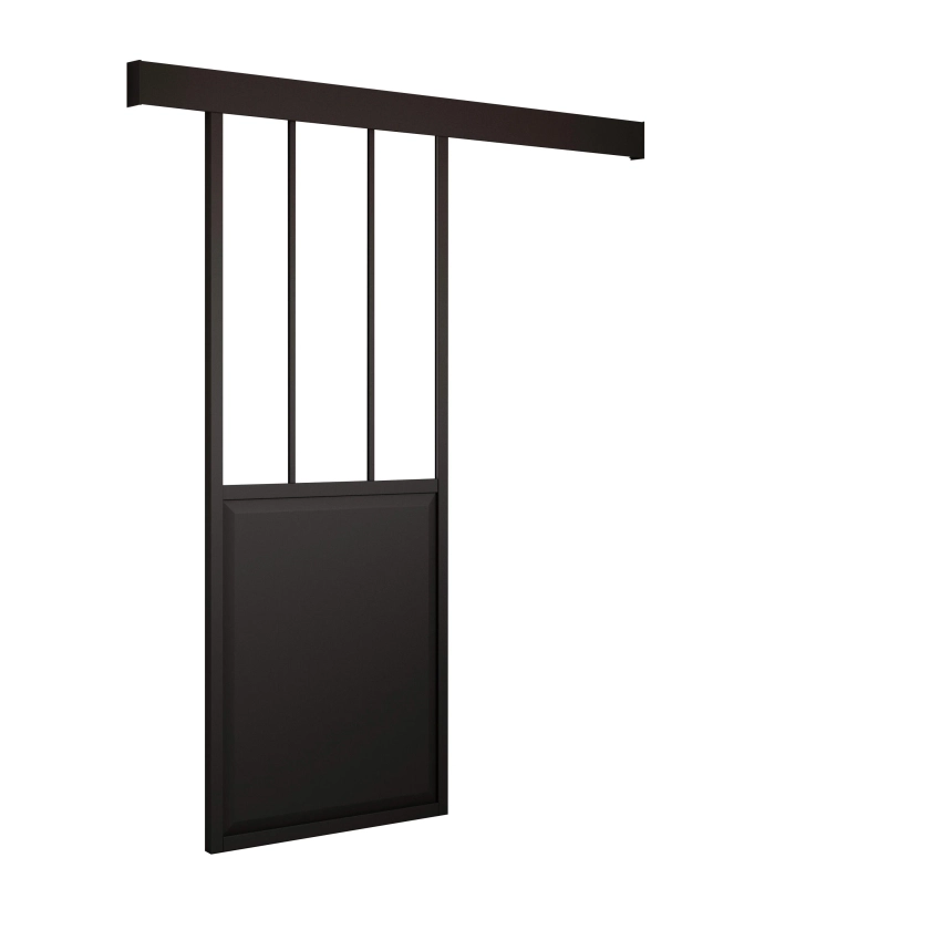 Porte coulissante Atelier noir verre transparent, H.204 x l.63 cm, ARTENS | Leroy Merlin