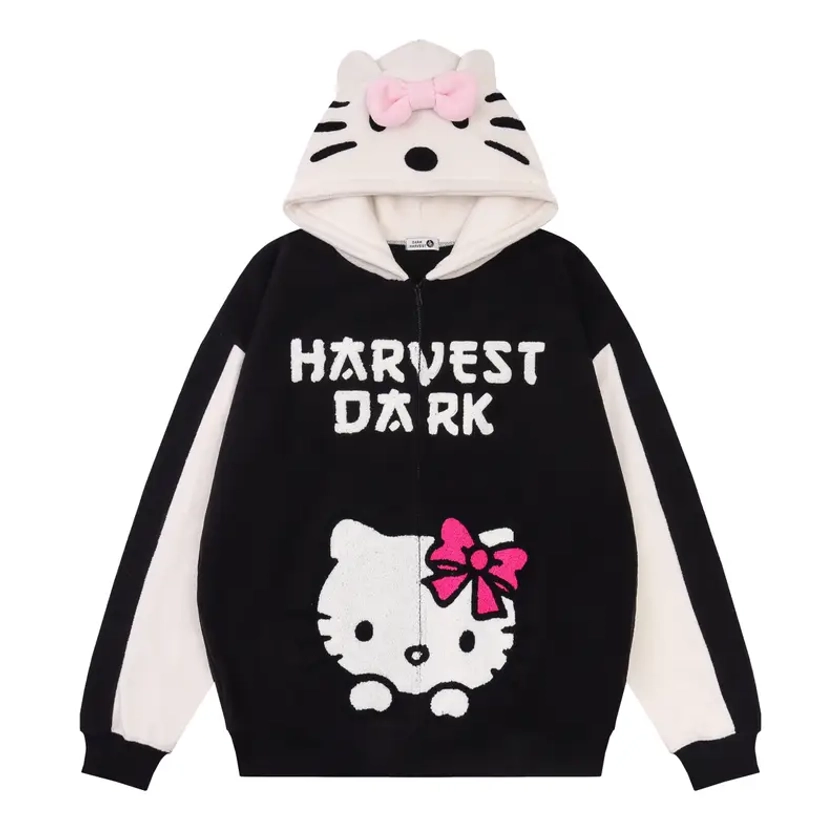 Hello Kitty Sanrio Fluffy Jacket Black - THEOUTSIDESIDE