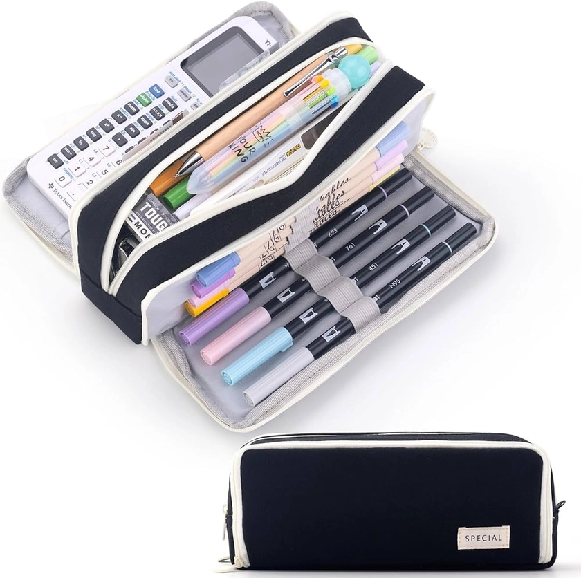 Amazon.com: CICIMELON Large Capacity Pencil Case 3 Compartment Pouch Pen Bag for School Teen Girl Boy Men Women (Canvas Black) : Arts, Crafts & Sewing