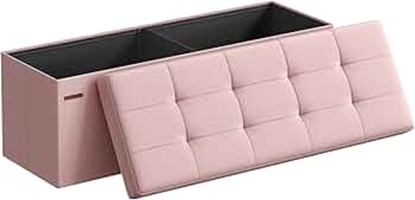 SONGMICS Storage Ottoman Bench, Foldable Ottoman Foot Rest, 15 x 43 x 15 Inches, End of Bed Bench, Storage Chest, Load up to 660 lb, for Living Room, Bedroom, Entryway, Jelly Pink ULSF077R11