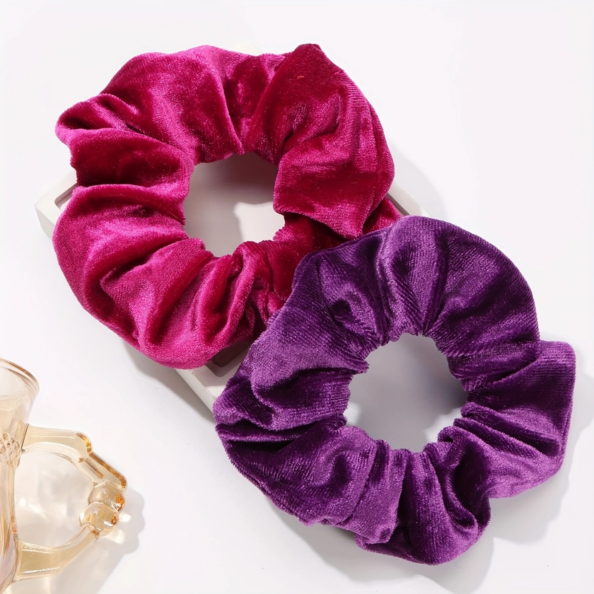 Solid Color Vintage Hair Elastics Scrunchies Velvet - Temu