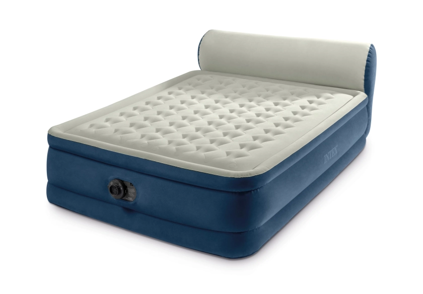 Intex Queen Headboard Dura-Beam Deluxe Raised Air Bed Mattress with Built-in Pump - 18" Mattress Height - Walmart.com