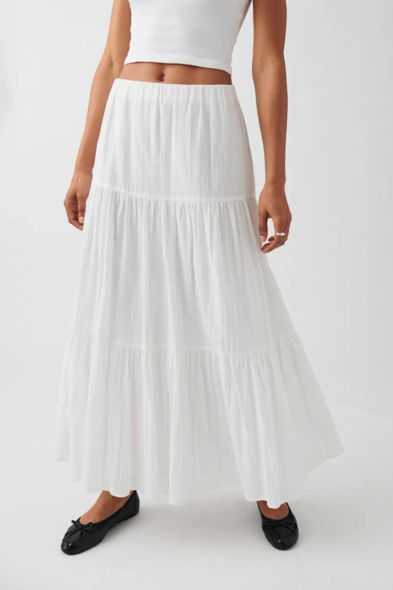 Maxi cotton skirt - Weiß - Dame - Gina Tricot