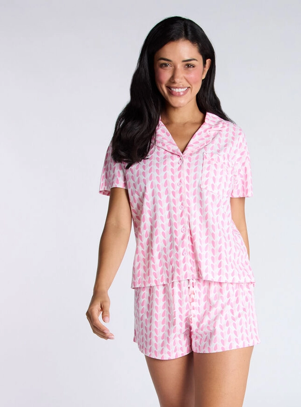 Ditsy Heart Fleece Short Pyjamas In A Bag | Boux Avenue