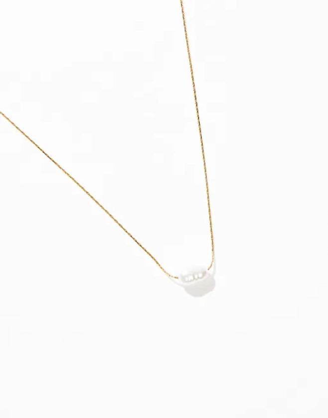 ASOS DESIGN - Collier court en acier inoxydable à maillons fins et pendentif perle d'eau douce fantaisie - Doré