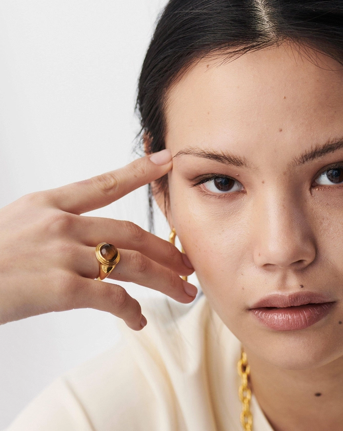 Sphere Ridge Ring | 18ct Gold Plated/Tigers Eye