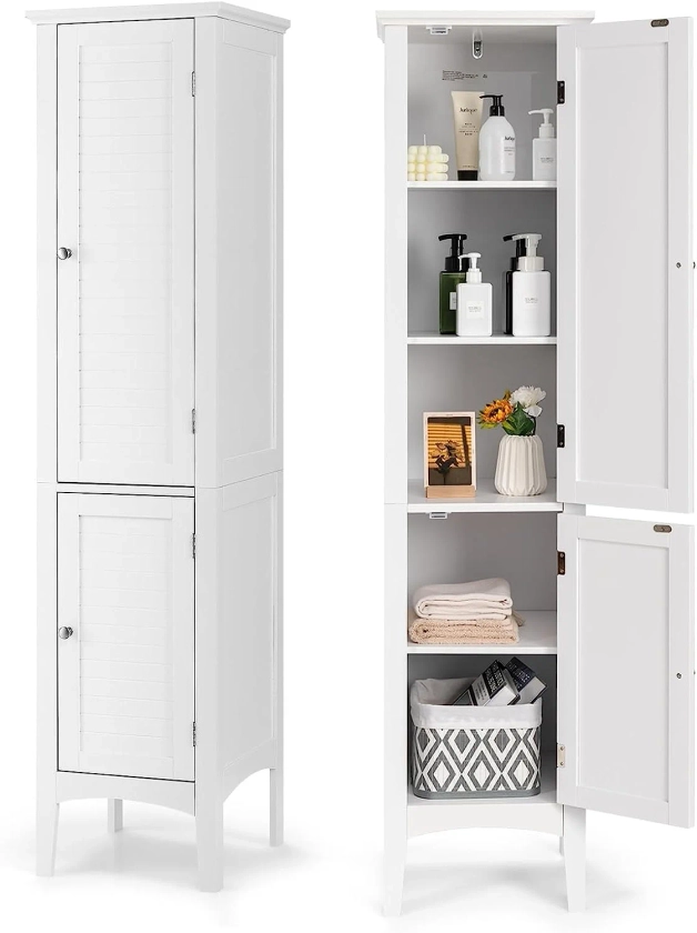 Meuble de Rangement Salle de Bain, Meuble Colonne sur Pied ,37 x 37 x 160 cm (Blanc) | Leroy Merlin