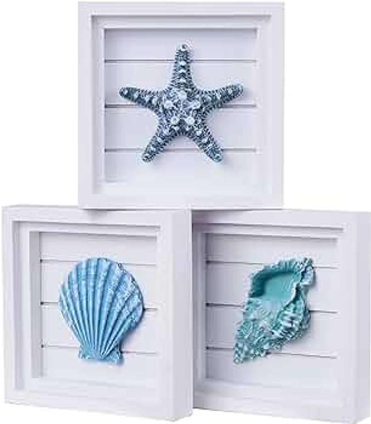 LODOCAVE 3D Art Beach Wall Decor Coastal Decor for Home(6.3 x6.3 ) Ocean Decorations Sets for Bedroom Bathroom ＆ Living room Suitable for Beach theme room ＆ Beach House Decor Seashell Starfish Decor