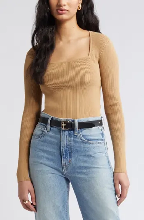 Open Edit Luxe Sculpt Square Neck Long Sleeve Top | Nordstrom