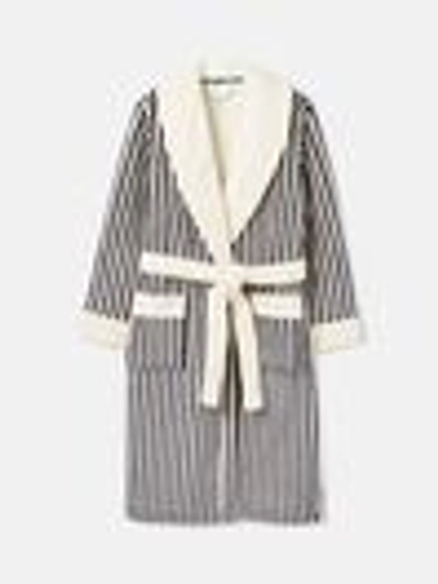 Matilda Navy & White Fleece Lined Striped Dressing Gown