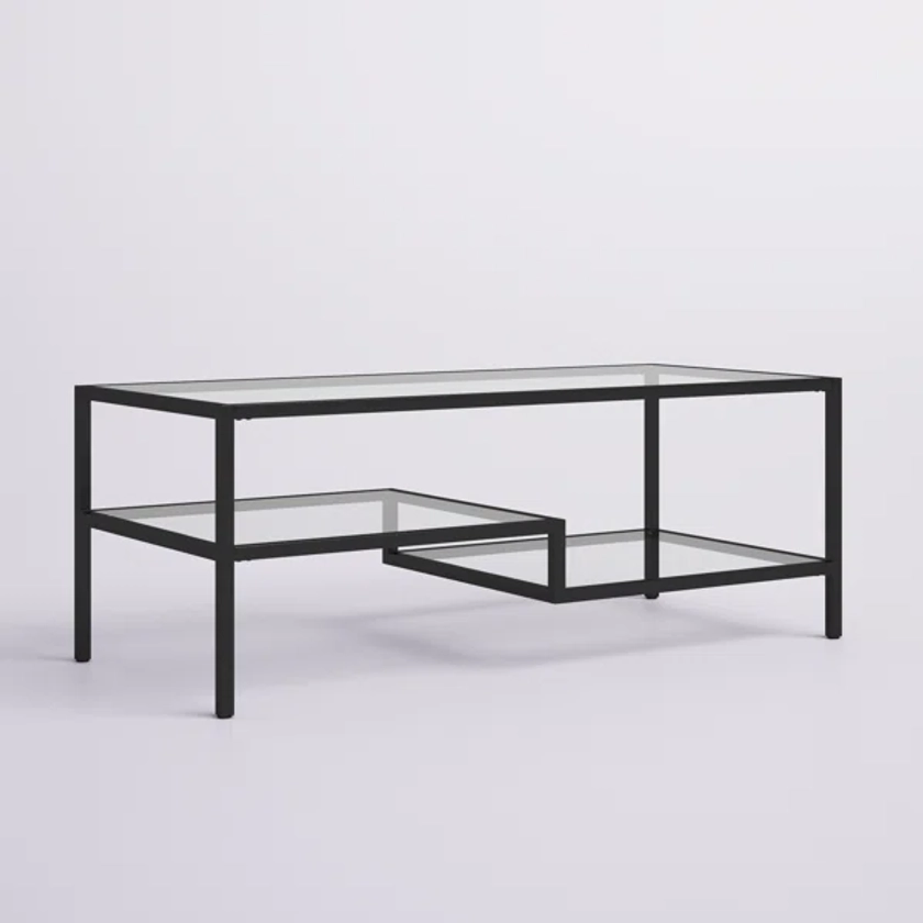 Darrion Glass and Steel Coffee Table with Two Shelves