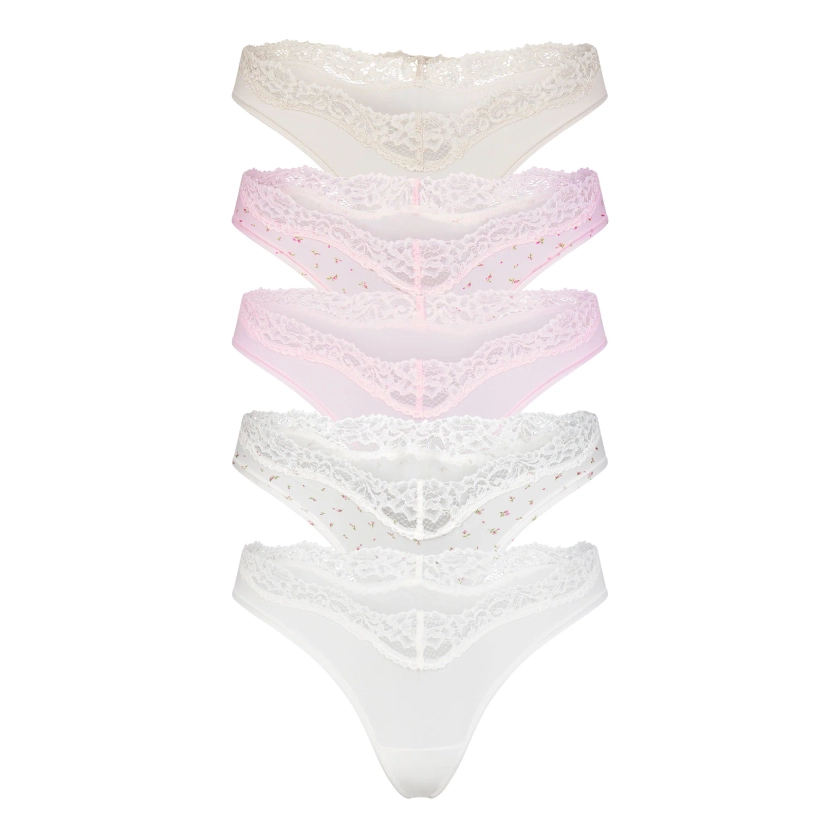 FITS EVERYBODY LACE DIPPED THONG 5-PACK | CHERRY BLOSSOM ROSEBUD MULTI