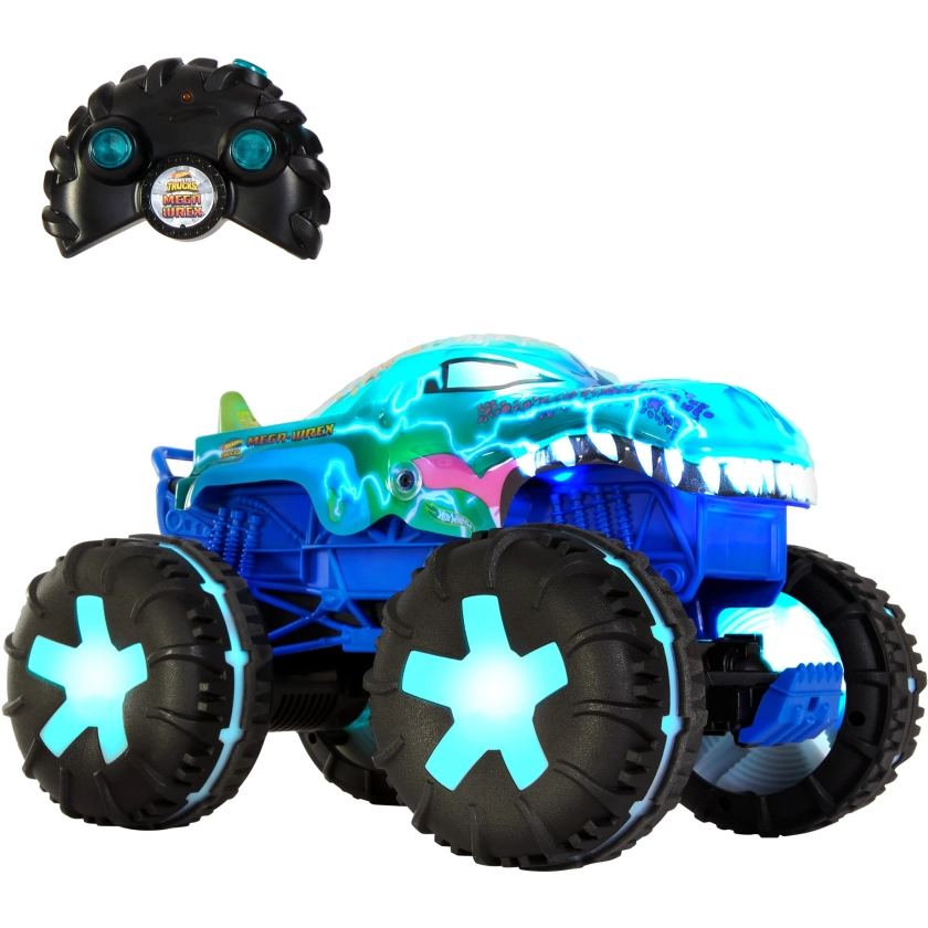 Hot Wheels Monster Trucks 1:15 Scale Mega-Wrex Alive Remote-Control Vehicle, Battery-Powered RC with Interactive Lights & Sounds