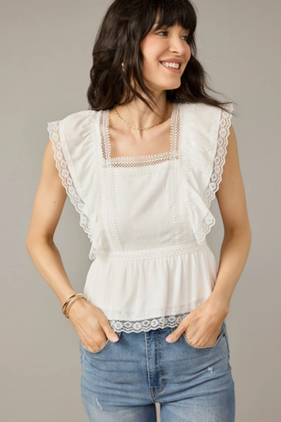 Mary Anne Lace Trim Tie Back Blouse