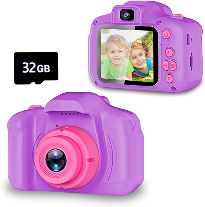 Seckton Upgrade Kids Selfie Camera, Christmas Birthday Gifts for Girls Age 3-9, HD Digital Video Cameras for Toddler, Portable Toy for 3 4 5 6 7 8 Year Old Girl with 32GB SD Card-Purple