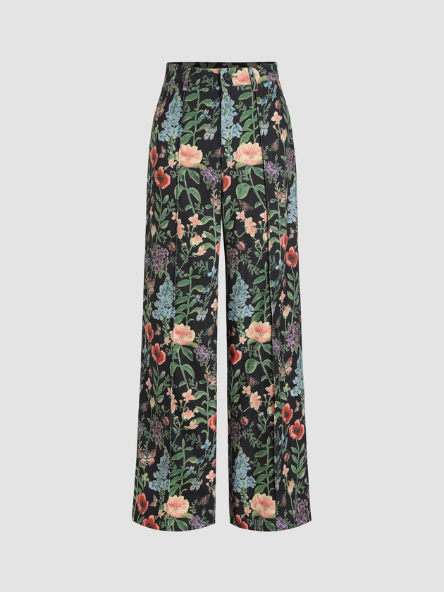 Woven Floral Print Wide Leg Trousers