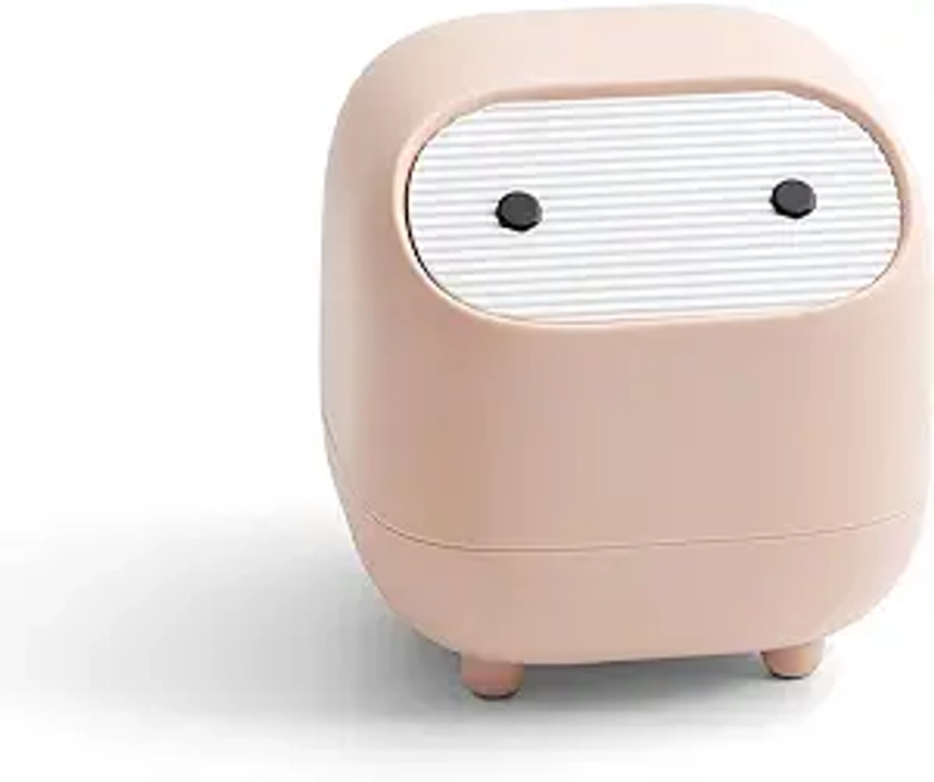 Mini Trash Can with Lid, Cute Ninja Desktop Trash Cans, Small Trash Can Office Plastic Garbage Can for Bathroom Vanity, Desktop, Office or Coffee Table (Pink)