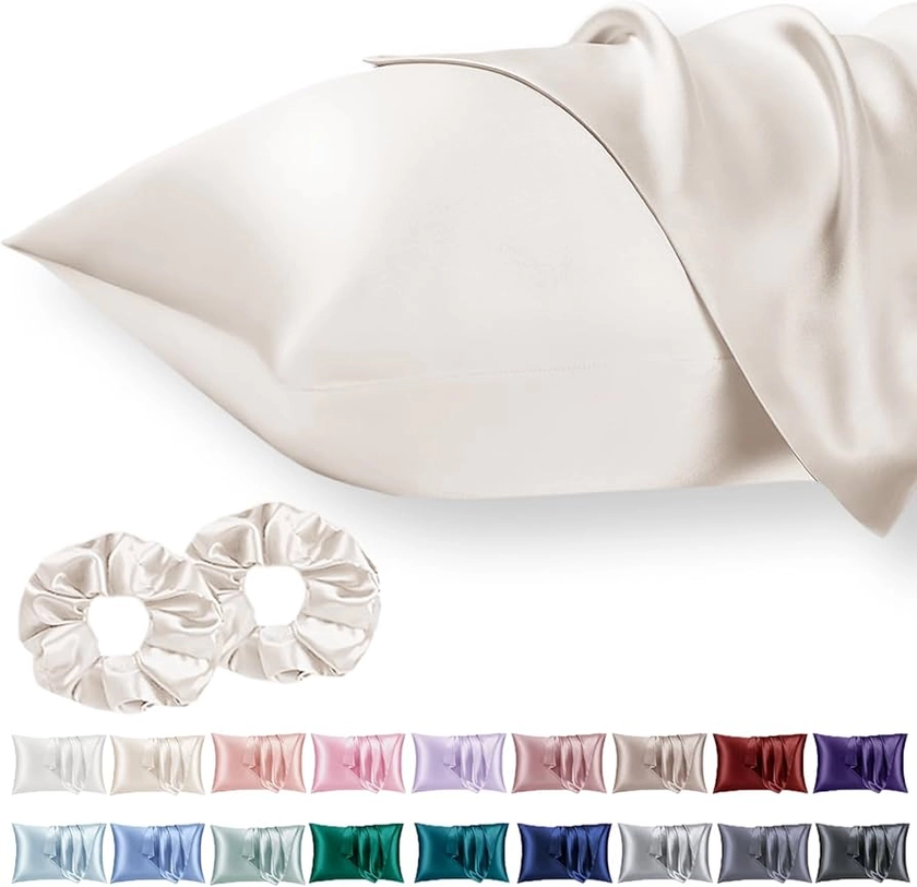 Vielit 2 Pack Satin Pillowcase for Hair and Skin,Soft as Silk Pillowcases for Hair and Skin,Easier Care than Silk Pillow Case Beige Pillowcases for 50x75cm Pillow Envelope & 2 Satin Scrunchies