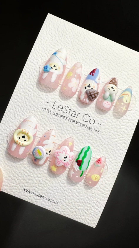 Reusable My Bunny Neighbour 3D Design | Premium Press on Nails Gel Manicure | Fake Nails | Handmade | Artificial nails YR544