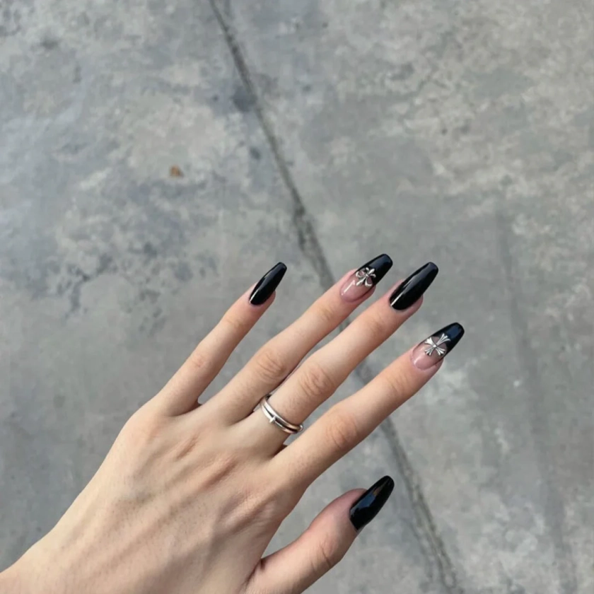 Black Chrome Hearts Handmade Press on Nails - Etsy