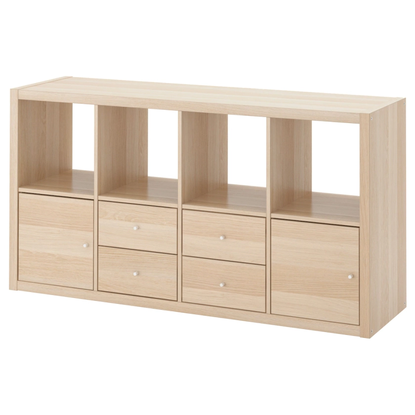 KALLAX shelf unit with 4 inserts, white stained oak effect, 577/8x303/8" - IKEA