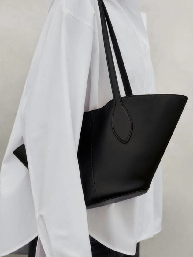 Nappa leather mini tote bag with long strap