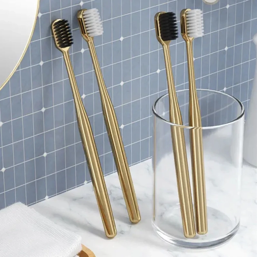 Kingubznis Luxury Soft Toothbrush Men Women Adult Tooth Brush Gold Silver Dental Brushes Elegance Gentle Toothbrushes