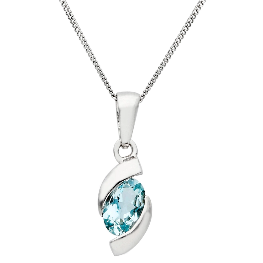 9ct White Gold Aquamarine Swirl Pendant