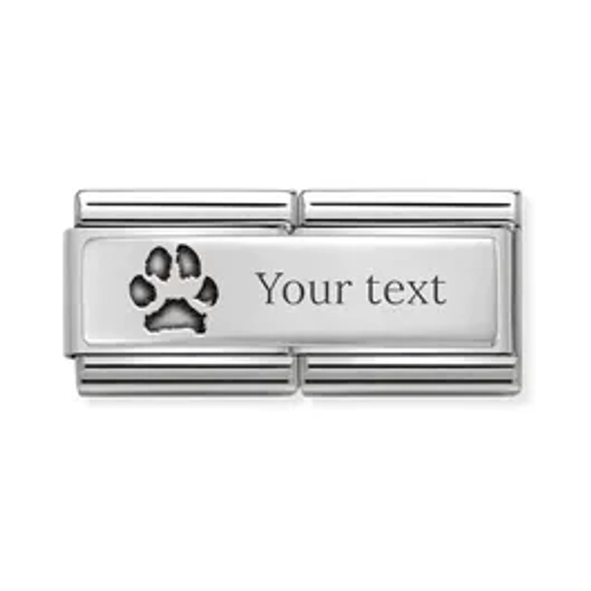 Classic Silver Engraving Double Charm - Paw Print & Text