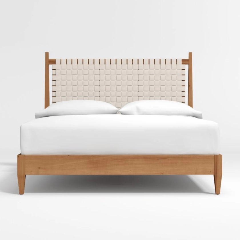 Rio White Leather and Wood Queen Bed Frame + Reviews | Crate & Barrel