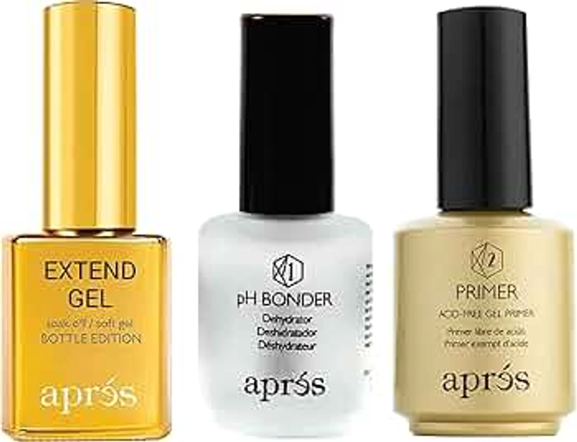 Aprés Gel-X Professional Nail Kit - Gold Bottle pH Bonder, Acid-Free Gel Primer, and Extend Gel Soak Off Soft Gel Formula (15 ml each)