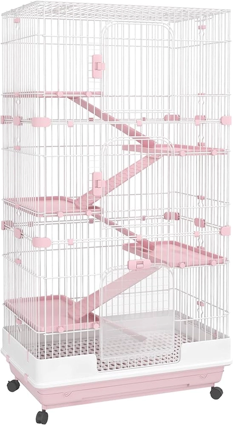 PawHut 6-Level Small Animal Cage, Indoor Bunny House, for Ferrets, Chinchillas w/Wheels, Slide-Out Tray, Pink, 81 x 52.5 x 159 cm : Amazon.co.uk: Pet Supplies