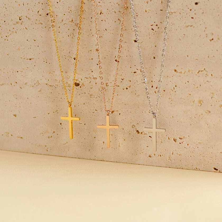 Collier croix fine dorée | Collier croix en acier inoxydable argenté | Collier croix en or rose | Collier Femme Pendentif Croix