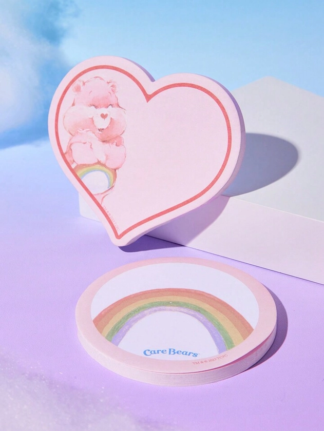 ROMWE X Care Bears 2 Packs Cartoon Bear Shaped Sticky Notes With Heart & Circle Design