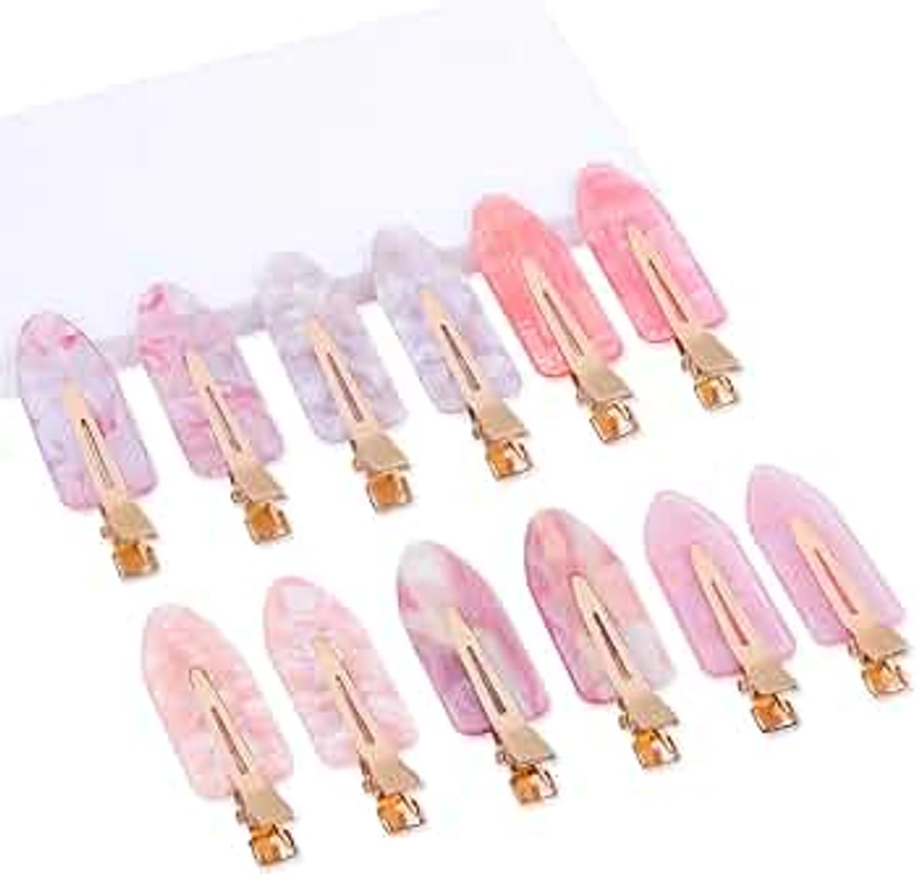 No Crease Hair Clips Creaseless Hair Clips Makeup Clips No Bend Hair Clips Flat Hair Clip For Styling Non Slip Hair Accessories For Women,Pink,12 PCS