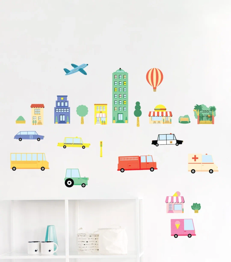 Colorful City Wall Decals, plastic-free kids room wall stickers