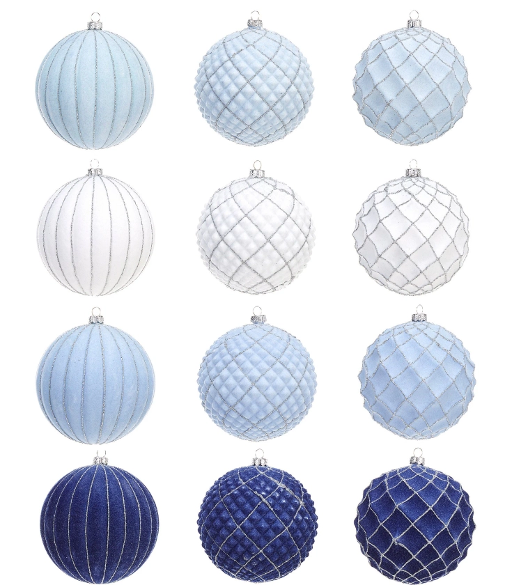 Southern Living Blue Christmas Collection Glitter Textured Ball Ornament Set | Dillard's